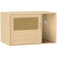 PawHut Boho Style Cat Litter Box Enclosure with Rattan Door, Scratching Mat, Non-slip Foot Pads, 31.5" x 20" x 20"(m-1)