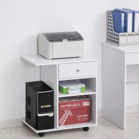 Vinsetto Printer Stand Desk Side File Cabinet, Rolling Cart with Wheels, Adjustable Shelf, Drawer, CPU Stand, White(m-1)