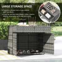 Outsunny Outdoor Storage Cabinet, Wicker 2-Door Pool Towel Storage Cabinet with Drawer, PE Rattan Pool Organizer, Grey(m-4)