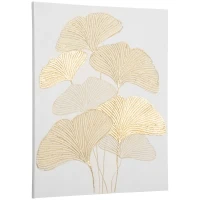 HOMCOM Hand-Painted Canvas Wall Art for Living Room Bedroom, Painting Gold Ginkgo Leaves, 39.25" x 31.5"(m-1)