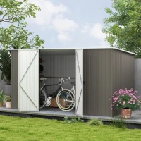 Outsunny 11.2' x 5.6' Storage Shed w/ Lockable Door, Galvanized Metal Utility Outdoor Shed for Backyard, Bike, Patio, Light Gray(m-2)