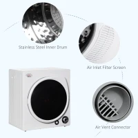 HOMCOM Compact Laundry Dryer, 1350W 3.22Cu.Ft Portable Clothes Dryer with 5 Drying Modes,Stainless Steel Tub for Apartment, Home, Dorm, White(m-6)