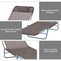 Outsunny Outdoor Lounge Chair, Portable Adjustable Reclining Seat Folding Chaise Lounge Patio Camping Beach Tanning Chair Bed with Pillow, Brown(m-5)