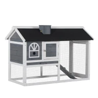 PawHut 47"L Rabbit Hutch Outdoor Bunny Cage with Waterproof Roof, Removable Tray, and Ramp, Grey & White(m-11)