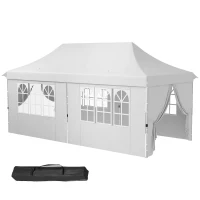 Outsunny 20x10 Pop Up Canopy with 6 Removable Sidewall, Carry Bag and 6 Sand Bags, Height Adjustable Instant Sun Shelter, White(m-11)