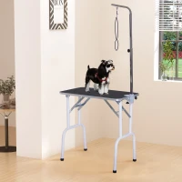 PawHut Foldable Pet Grooming Table for Dogs Cats with Adjustable Arm, Non-slip Surface, Black(m-8)