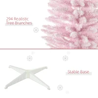 HOMCOM 5' Decorated Christmas Tree Snow Flocked Artificial Christmas Tree with Pencil Shape, Realistic Branches, Pink(m-7)