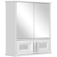 kleankin Medicine Cabinet with Mirror, Bathroom Wall Cabinet with 2 Mirrored Doors, 2 Slat Doors and Adjustable Shelf, White(m-2)
