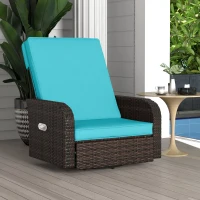 Outsunny Wicker Swivel Chair w/ Cushion, Patio Recliner Chair, Turquoise(m-8)