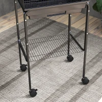 PawHut 49" Rolling Bird Cage Cockatoo House Play Top Finch Pet Supply with Storage Shelf, Wheels - Black(m-10)
