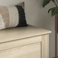 HOMCOM 31.5 Inches Storage Chest, Storage Trunk with Safety Hinge, Wooden Box for Living Room, Natural Wood Grain(m-10)