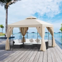Outsunny 10' x 10' Patio Gazebo Outdoor, Canopy Shelter with Double-tier Roof, Pavilion Sidewalls for Garden Events, Cream White(m-8)