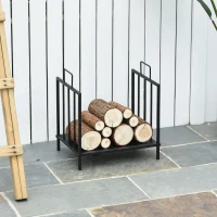 Outsunny 17.5" Firewood Rack Heavy-Duty Metal Wood Storage Log Holder with Side Handles, Indoor and Outdoor, Black(m-7)