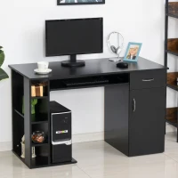 HOMCOM 47.25" Computer Desk with Keyboard Tray, CPU Stand, Writing Desk with Drawer and Storage Shelves, Black(m-1)