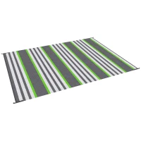 Outsunny Reversible Outdoor Rug, 9' x 12' Waterproof Plastic Straw Floor Mat, Portable RV Camping Carpet, Large Floor Mat for Backyard, Deck, Picnic, Beach, Green & Gray Stripes(m-11)