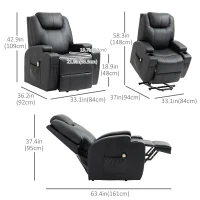 HOMCOM Power Lift Recliner Chair for Elderly, PU Leather Lift Chair with Footrest, Remote Control, Side Pockets and Cup Holders, Reclining Sofa for Living Room, Black(m-3)