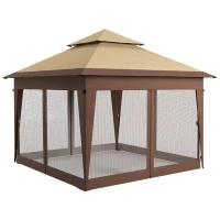 Outsunny 11x11FT Pop Up Canopy with 1-Button Push, Mosquito Netting, Carry Bag, Sandbags, Height Adjustable Instant Shelter(m-2)