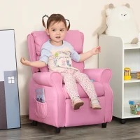 Qaba Kids Recliner Chair Children Sofa Angle Adjustable Single Lounger Armchair Gaming Chair with Footrest 2 Side Pockets for 3-5 Years, Light Pink(m-2)