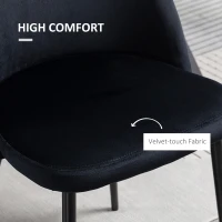 HOMCOM Set of 2 Mid-Back Dining Chair, Mid-Back Velvet-touch Upholstery Kitchen Chair for Living Room Dining Room, Black(m-5)