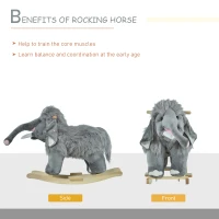 Qaba Kids Ride-On Rocking Horse Toy Mammoth Style Rocker with Fun Music & Soft Plush Fabric for Children 3+ Years(m-5)