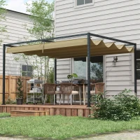 Outsunny 13' x 10' Patio Pergola with Retractable Canopy, Outdoor Sun Shelter, Yard Shade, Khaki(m-1)