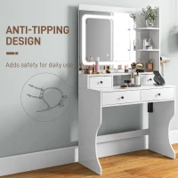 HOMCOM Dressing Table with Lighted Mirror, Vanity Table with Charging Station, USB Ports, Drawers, Storage Shelves, White(m-7)