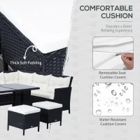 Outsunny 6pcs Outdoor Rattan Sofa Set Garden Wicker Sectional Couch Furniture Set with Dining Table and Chair White(m-6)