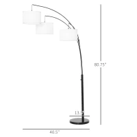 HOMCOM Arc Floor Lamp with 3 Hanging Drum Shape Lampshade, Flexible Steel Pole and Marble Round Base, Black/White(m-3)