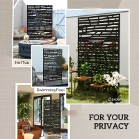 Outsunny Decorative Outdoor Privacy Panel with Stand, Freestanding Metal Outdoor Divider for Garden, Backyard, Deck, Black(m-7)