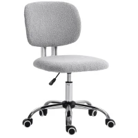 Vinsetto Cute Armless Office Chair, Teddy Fleece Fabric Computer Desk Chair, Vanity Task Chair with Adjustable Height, Swivel Wheels, Mid Back, Light Gray(m-1)