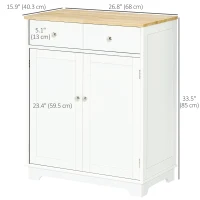 HOMCOM Sideboard Buffet Cabinet with Storage, 27" Kitchen Cabinet with Adjustable Shelf, 2 Drawers and 2 Doors, Coffee Bar Cabinet with Rubberwood Tabletop, White(m-3)