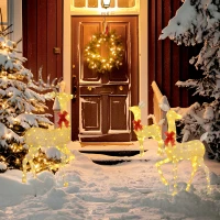 Outsunny Lighted Reindeer Christmas Decorations, 3-Piece Light Up Christmas Deer Family Set with LEDs for Outdoor, Gold(m-10)
