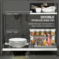 HOMCOM Stainless Steel Outdoor Utility Sink with Cold and Hot Water Pipe and Double Storage Shelves for Laundry Garage, 39"(m-5)