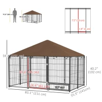 PawHut 6.9' x 4.6' x 5' Outdoor Dog Kennel with Canopy, Rotating Bowls, Coffee(m-3)