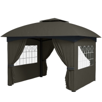 Outsunny 11' x 11' Outdoor Gazebo, Double Roof Patio Gazebo with Curtains, Church Windows, Galvanized Steel Frame, Dark Gray