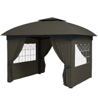Outsunny 11' x 11' Outdoor Gazebo, Double Roof Patio Gazebo with Curtains, Church Windows, Galvanized Steel Frame, Dark Gray(m-1)