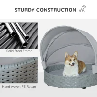PawHut Wicker Dog Bed Rattan Pet Sofa with Adjustable Canopy Pet House Shelter for Small Dogs with Cushion Indoor Outdoor, Grey(m-6)