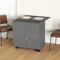 HOMCOM Extendable Dining Table, Drop Leaf Table with 2 Drawers, Cabinet and 6 Wheels for Small Spaces, Kitchen, Grey(m-8)