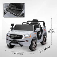 Qaba 12V Toyota LAND CRUISER Licensed Kids Car w/ Remote Control, Four Wheel Spring Suspension, Soft Start, LED Light, Grey(m-3)