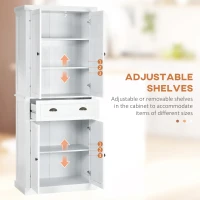 HOMCOM 72" Kitchen Cabinet, Kitchen Pantry Cabinet with 4 Doors, 2 Adjustable Shelves and Drawer, Distressed White(m-7)