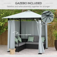 Outsunny Patio Furniture Set with Gazebo, Outdoor PE Rattan Wicker Conversation Sofa with Storage Corner Table, Cushion, for Backyard, Porch, Poolside, Balcony, Grey(m-4)