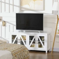 HOMCOM TV Cabinet Stand for TVs up to 58", Entertainment Center with Adjustable Shelves, 4 Glass Doors and 4 Cable Holes for Living Room, White(m-10)