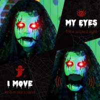 HOMCOM 5.6' Life Size Zombie Bride, Outdoor Halloween Decoration Animatronic, Sound and Motion Activated Light Up Eyes(m-5)