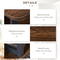 HOMCOM Vintage Industrial Coffee Table with Under-Top Storage Shelves and Rounded Corners, Dark Wood Color(m-5)