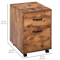 HOMCOM Vertical Filing Cabinet 2 Drawer, Mobile File Cabinet with Wheels for Letter Size, Home Office Organizer, Rustic Brown(m-3)