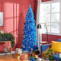 HOMCOM 7FT Pencil Christmas Tree, Artificial Christmas Tree with Automatic Open for Home Party, Blue(m-8)