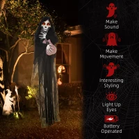 HOMCOM Guitar-Playing Grim Reaper Outdoor Halloween Decoration Animatronic(m-7)