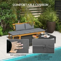 Outsunny Wooden Garden Bench for Outdoor, Front Porch Bench, Patio Loveseat with Cushions, Adjustable Armrests, Gray(m-7)