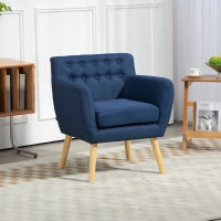 HOMCOM Linen Upholstery Armchair, Mid-Century Modern Accent Chair with Wood Frame and Thick Padding, Blue(m-8)