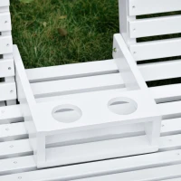 Outsunny 2 to 3 Seater Porch Swing Wood Patio Swing Chair Swing Bench with Foldable Table, Cup Holders, Steel Chains, White(m-10)